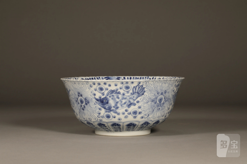 清初 青花鱼藻纹花口碗 - 图3